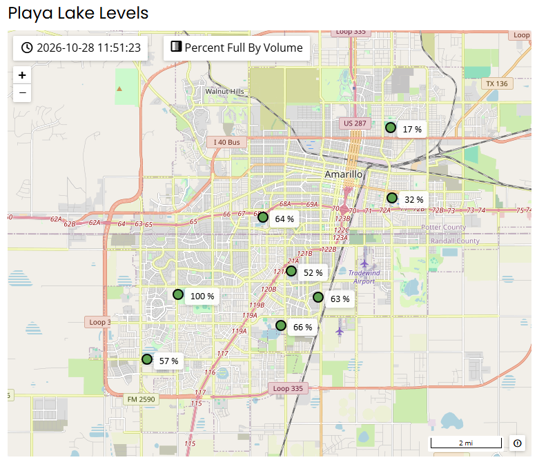 Map of playa lake levels around Amarillo