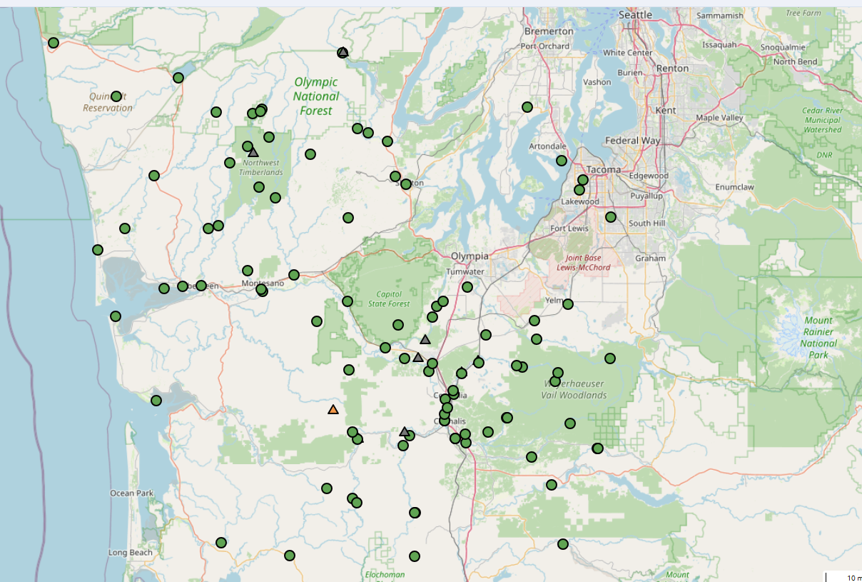 Map of monitoring locations in the Chehalis River Basin